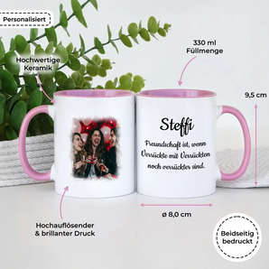 Personalisierte Tasse mit Foto und Wunschtext. Geschenk für die beste Freundin. #farbe_rosa