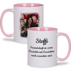 Personalisierte Tasse mit Foto und Wunschtext. Geschenk für die beste Freundin. #farbe_rosa