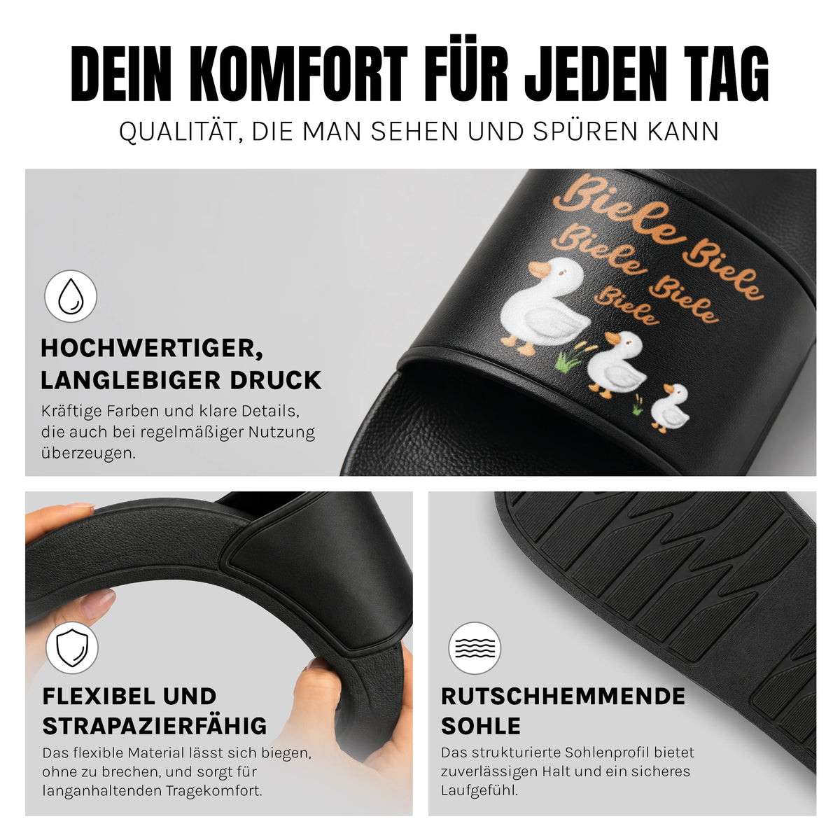 Biele Biele Biele Biele - Badelatschen: Komfort, Druckqualität und rutschhemmende Sohle