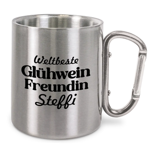 Weltbeste Glühwein Freundin Personalisiert - Edelstahl-Trinkbecher mit Karabinerhaken 