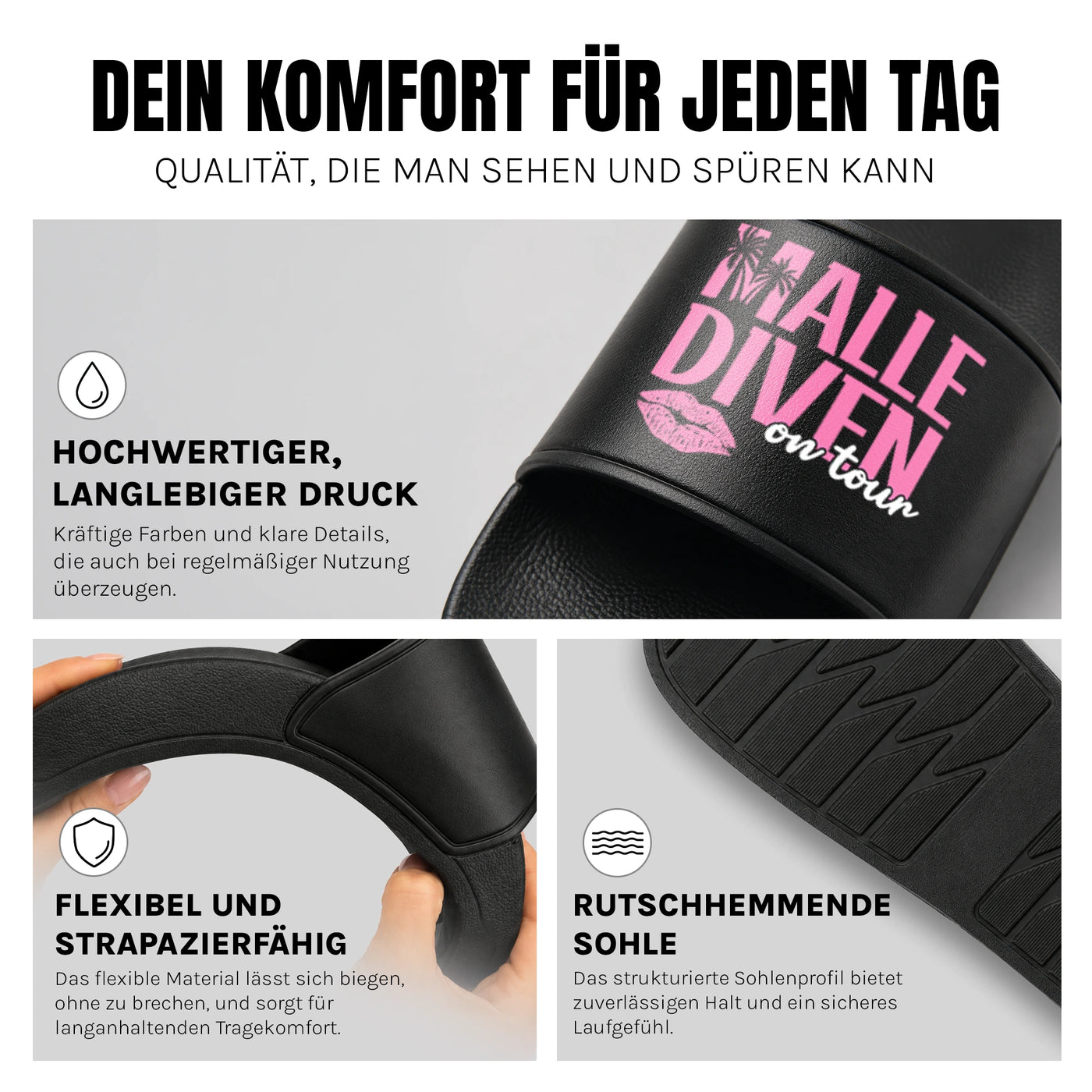 Malle Diven on Tour - Badelatschen: Komfort, Druckqualität und rutschhemmende Sohle